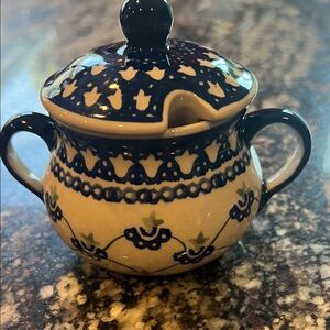 Bolesławiec Polish Pottery Sugar Bowl With Lid